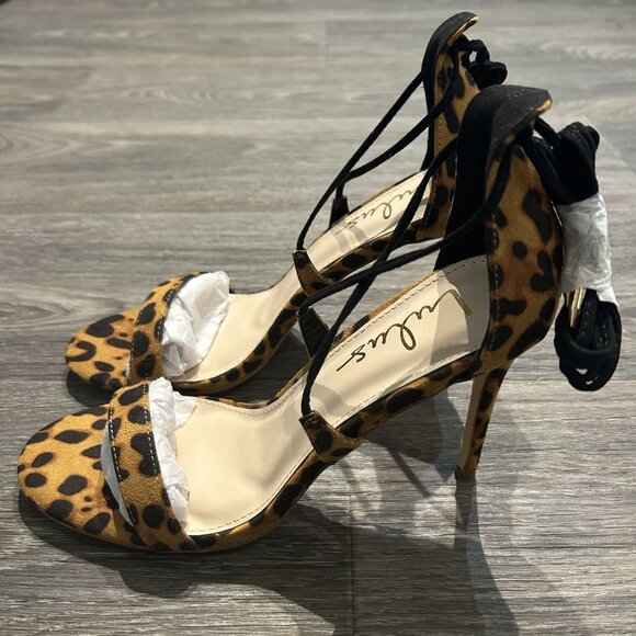 NEW Lulus Size 9 Aimee Suede Leopard Lace Up Heels Black Animal Print Strappy - Picture 5 of 11